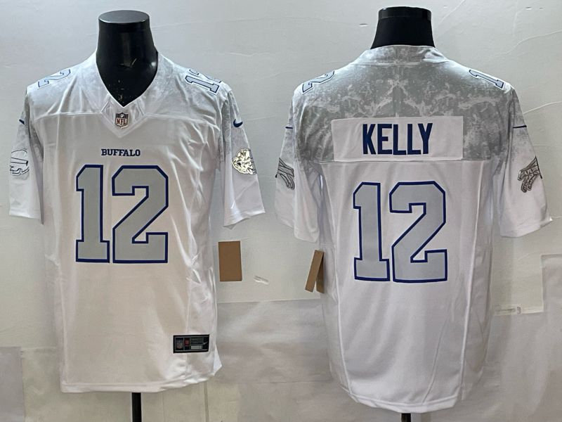 Men 2025 Buffalo Bills #12 Kelly white 5th generation Throwback Nike Limited NFL Jersey style 03